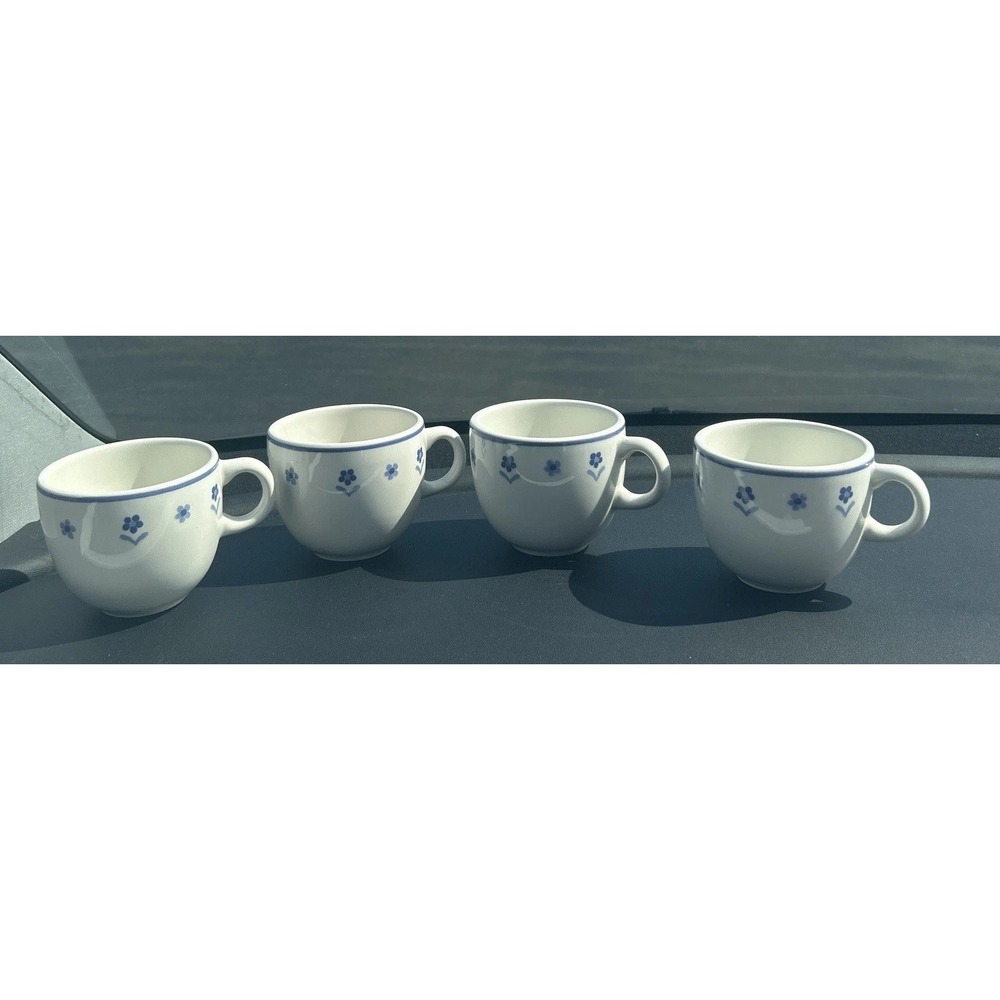 VTG IKEA 4 Blue/white Coffee Cups Made In Italy Flower Granny Core Unique Rare